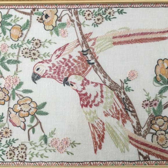 Vintage T.Eaton Co hand embroidery picture wall hangings framed flowers & birds - Picture 5 of 10